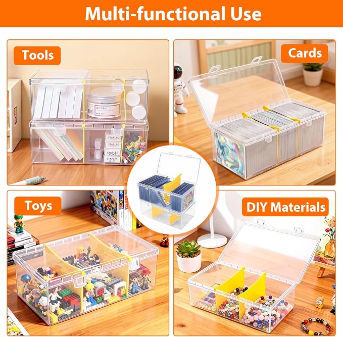 SAMYUCHO Trading Card Storage Box with 2 Dividers for 500 Sports Cards, Plastic Bulk Display Holder Collection Organizer Cases Container Fit for Baseball Football Playing Game Magic Cards 2 Pcs