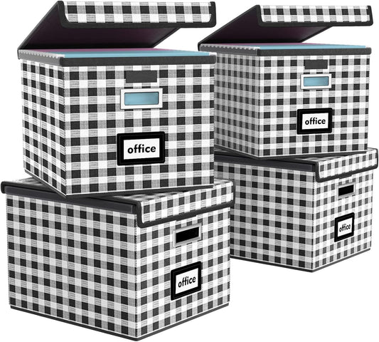 Huolewa Decorative File Organizer Boxes Office Document Storage with Lids, Linen File Storage Organizer Boxes, Universal Hanging Filing Organization Box for Letter/Legal Folder,Home File Storage Bins