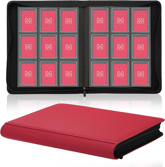 Toploader Binder,Trading Card Binder Storage Hold up 288 Cards 9-Pocket Top Loader Binder with Sleeves for 3"x4" Rigid Toploaders Hard Cases (9Oxblood Red)