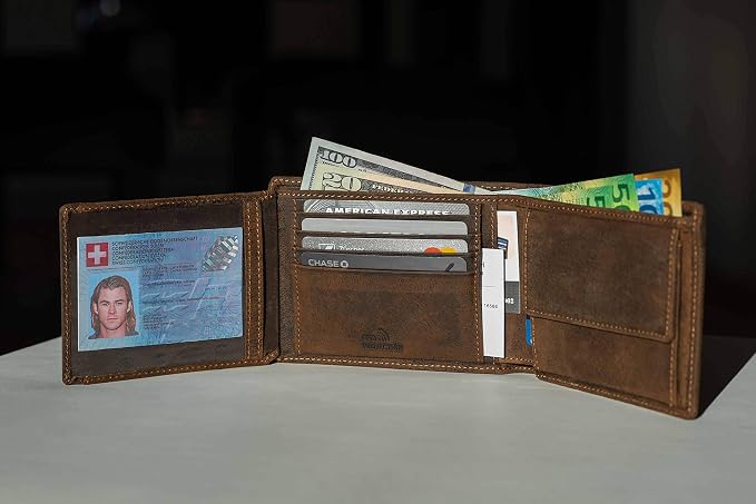 DiLoro Italy Mens Leather Wallet Bifold Flip ID Coin Section RFID Protection
