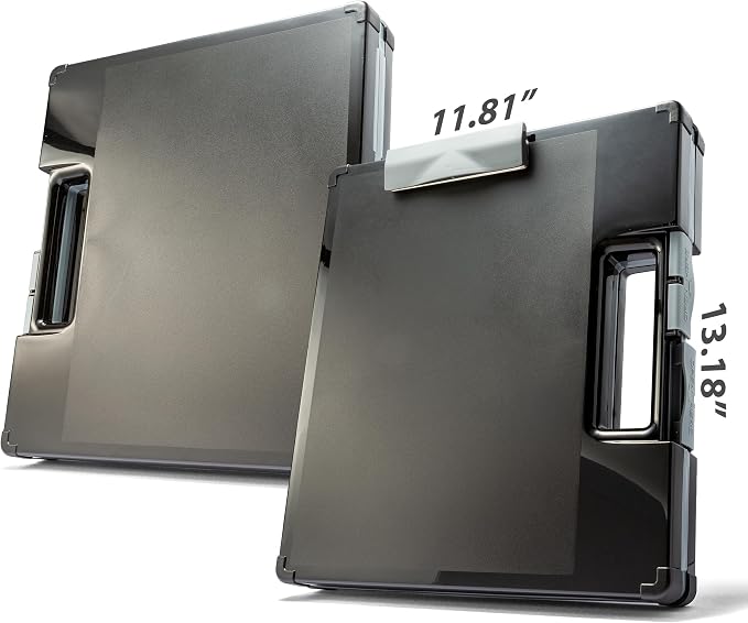 Officemate Dual-Sided Clipboard Storage Box, Multiple Storage Compartments, Letter and A4 Document Organizer, Charcoal
