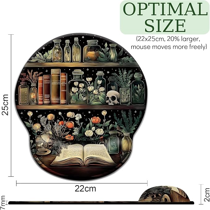 LIMKRIAN Goth Book Mouse Pad with Wrist Rest, Laptop Mousepad, 9.8 x 8.6in | Ergonomic Wrist Support, Non-Slip PU Base, Pain Relief, Mouse Pads for Desk, Gothic Skull Office Home Desk Accessories Decor
