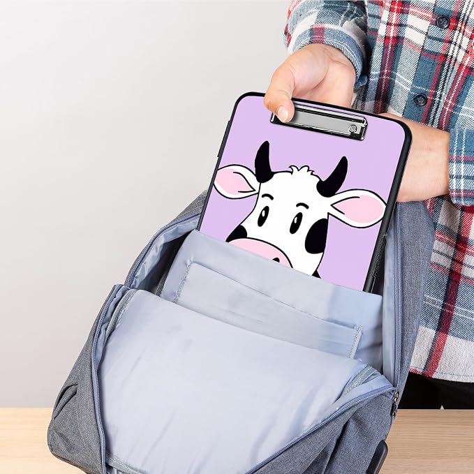Clipboard with Storage,Storage Clipboard with Pen Holder,Heavy Duty Plastic Storage Clipboard with Low Profile Clip,Teacher Must Haves,Clipboard Folder,Office Supplies,Cute Cow -1364