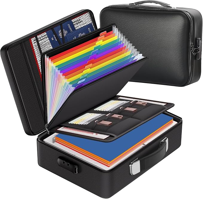 Fireproof Safe Document File Organizer Box, 5200°F Portable File Organizer with Lock,Hard Case Highly Flame-Resistant Fire Proof Waterproof File Bag with Lock, Fire Safe Home Valuables Storage
