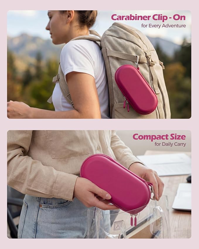 ProCase Hard Double Sunglasses Glasses Case for Men Women -Raspberry | Hard EVA Shell Shockproof Dual Eyeglass Case with Metal Hook Velvet Lining, Travel Zipper Organizer for Couple Gifts