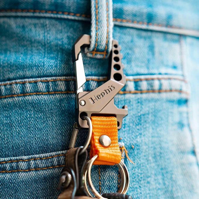 Hephis Skull Heavy Duty Key Chain,Car Emergency Escape Tool, Seat belt Cutter,Bottle Opener,Carabiner Car Key Chains