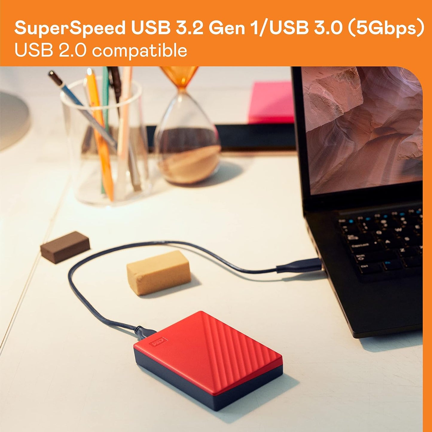 WD 6TB My Passport, Portable External Hard Drive, Red, Backup Software with Defense Against ransomware, and Password Protection, USB 3.1/USB 3.0 Compatible - WDBR9S0060BRD-WESN