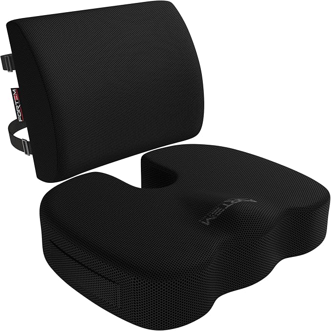 FORTEM Seat Cushion, Office Chair Cushion, Lumbar Support Pillow for Office Chair, Memory Foam Car Seat Cushions, Sciatica Coccyx Tailbone Pain Relief, Cushions for Back Support, Washable, Non Slip XL