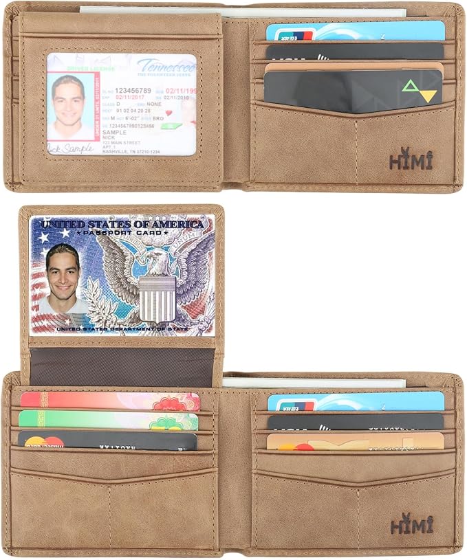 HIMI Wallet for Men-Genuine Leather RFID Blocking Bifold Stylish Wallet With 2 ID Window