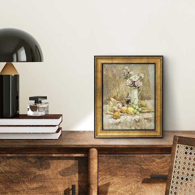 Golden State Art, 8x10 Antique Gold with Black Trim Color Frame - Easel Stand, Sawtooth Hanger - Landscape, Portrait Display - Great for Postcards, Photographs