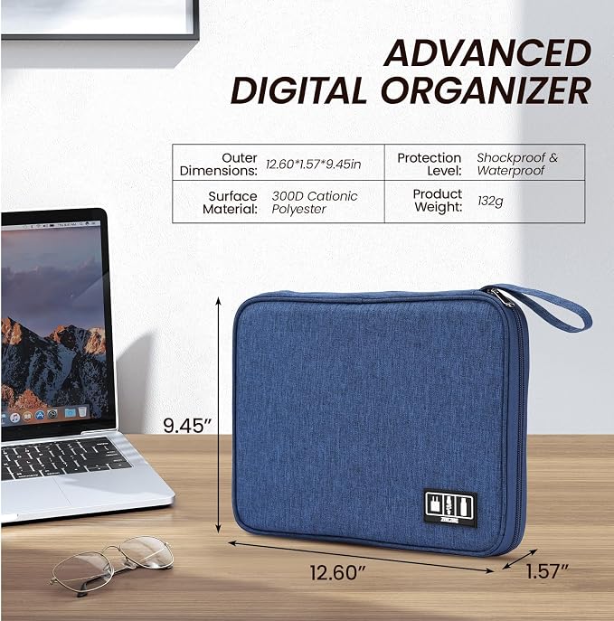 Electronic Organizer Travel Case, Slim Cable Accessories Pouch, Single Layer Tech Pouch & Cord Storage Bag for Chargers, Power Bank, SD Cards - Minimalist Travel Essentials
