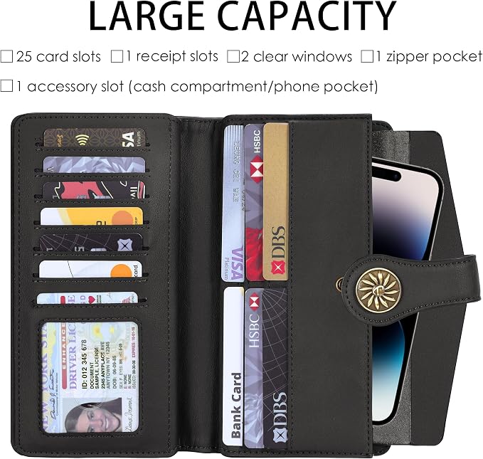 Travelambo Women's Wallet RFID Blocking Trifold Clutch Large Capacity Credit Card Holder Travel Purse