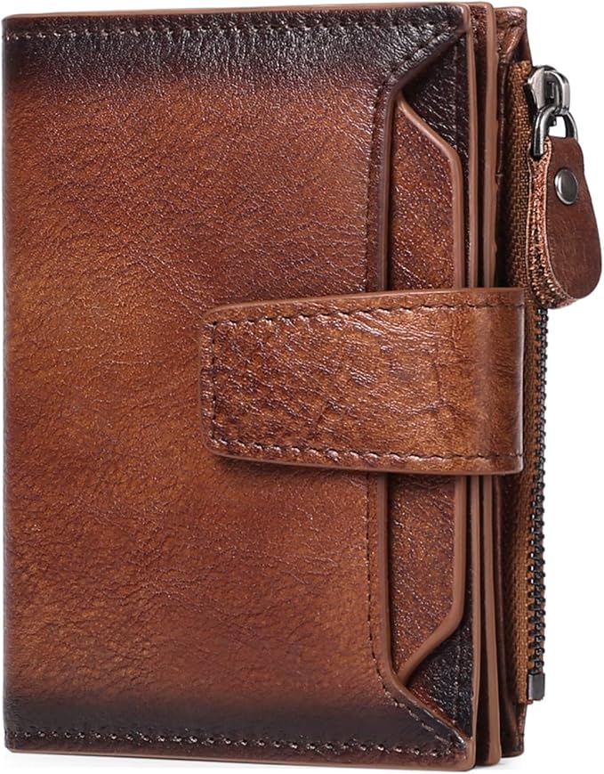 Wallet for Men Genuine Leather RFID Blocking Mens Wallet with Zipper Coin Pocket ID Window