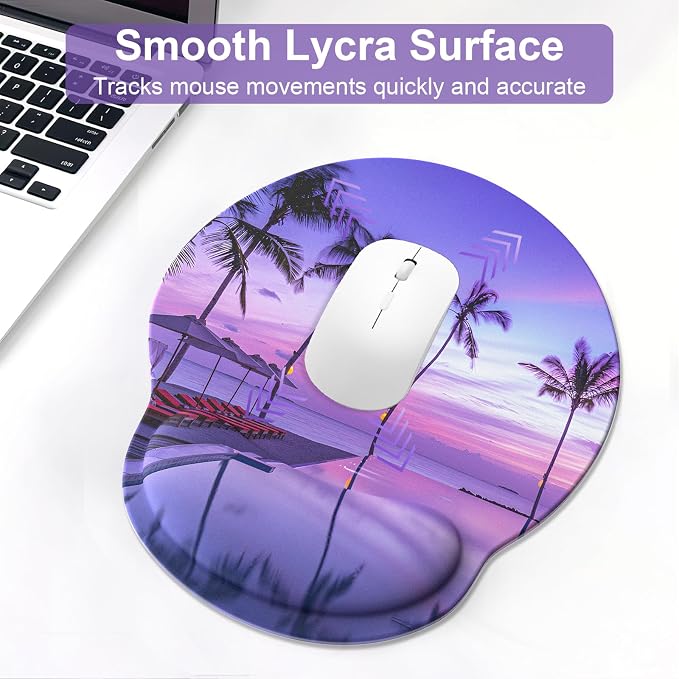 Ergonomic Mouse Pad with Wrist Rest and Keyboard Wrist Rest, Mousepad | Memory Foam Wrist Rest for Computer Keyboard, Pain Relief, Non-Slip Base, Mouse Pad Wrist Support for Gaming, Purple Beach
