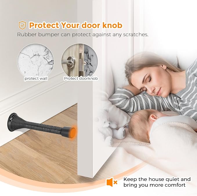 Ravinte Door Stoppers, 18 Pack Black Spring Door Stops with Rubber Bumper, Door Stoppers for Bottom of Door