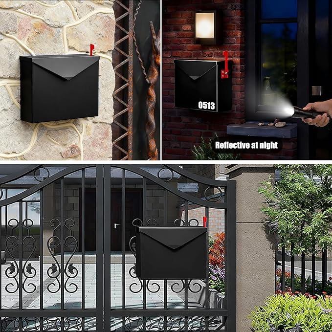 Large Capacity Wall Mount Mailbox with Outgoing Mail Flag, 14.2”x10.4”x4.3” Steel Mail Box for Outside, Rust-Proof Galvanized Steel Post Box, Quiet Stay-Open Lid Smooth Operation Mailboxes