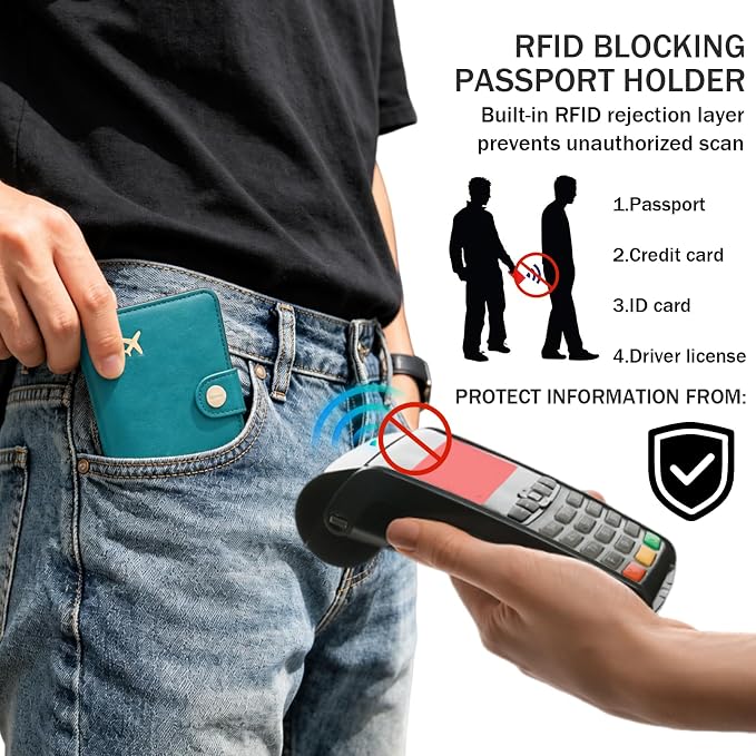 Passport Holder RFID Blocking Travel Wallet, Tea Green | Passport Cover with Multiple Card Slots, Water-Resistant & Easy-Carry, Must-Have Travel Accessory for Men & Women.