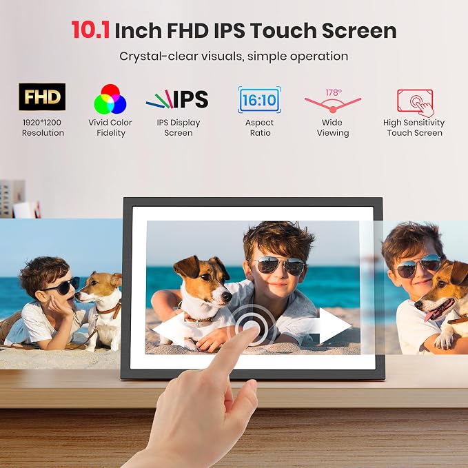 2K 64GB Frameo 10.1 Inch Digital Picture Frame, Smart WiFi Electronic Photo Frames with 1920x1200 FHD IPS Touch Screen Slideshow Tabletop&Wall Mounted, Share Photos/Videos Instantly from Anywhere
