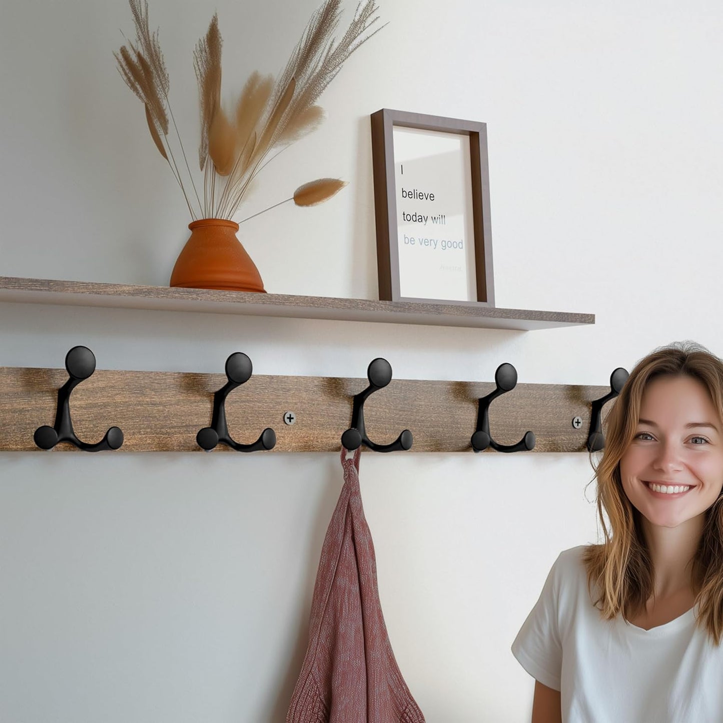 SKOLOO 39-Inch Wood Burnt Coat Rack Wall Mount with 6 Triple Hooks - Ideal for Family Entrances, Classrooms, and Pet Supplies Storage - Perfect Coat Hooks for Wall, Pack of 2