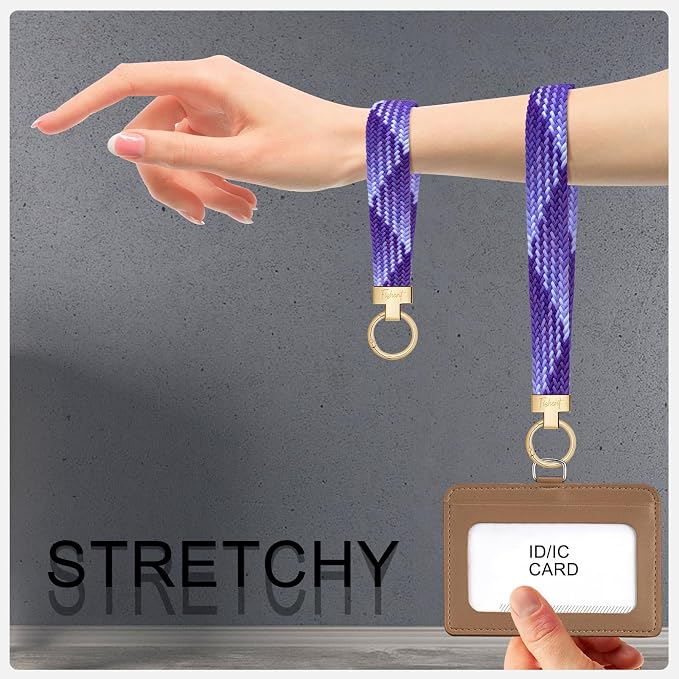 Fishent Stretchy Wristlet Keychain, Cute Key Chain, Woven Wrist Lanyard for Car Keys with 3 Keyrings and D-ring for Women Men