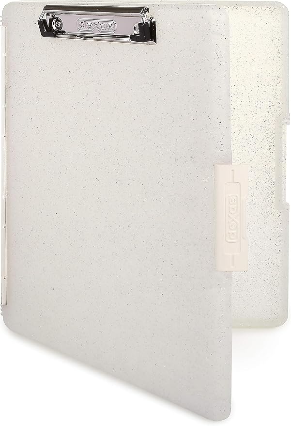 Dexas Slimcase 2 Plastic Clipboard with Storage and Side Opening, Natural Glitter White Binding, Office Supplies Clipboards to Organize, Carry and Store, A4 Holder, Nursing Clipboards(Pack of 6)