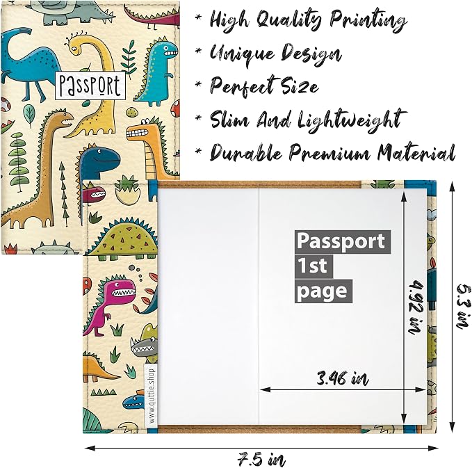 Passport Cover for Kids, Women and Men, Cute Travel Passport Holder (Dinosaur Pattern)