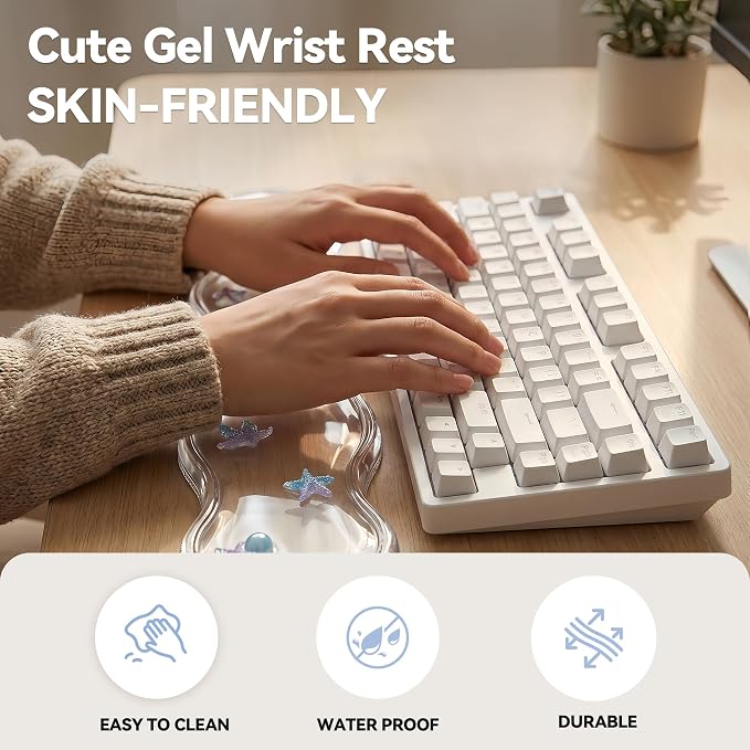 Clear Gel Wrist Rest for Keyboard and Mouse, Ergonomic Non-Slip Silicone Mouse Wrist Rest Set, Soft Comfort for Typing & Gaming Wrist Pain Relief, Fits 60%/68%/75% Keyboards (Sea Animal)