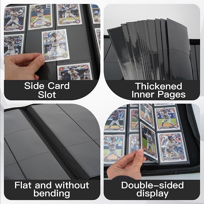 Premium Card Binder 12 Pocket for 720 Pockets Trading Card Binder, PU Zipper Card Collection Album, Book Holder for MTG, TCG, Game Cards, Sports Cards(Black)