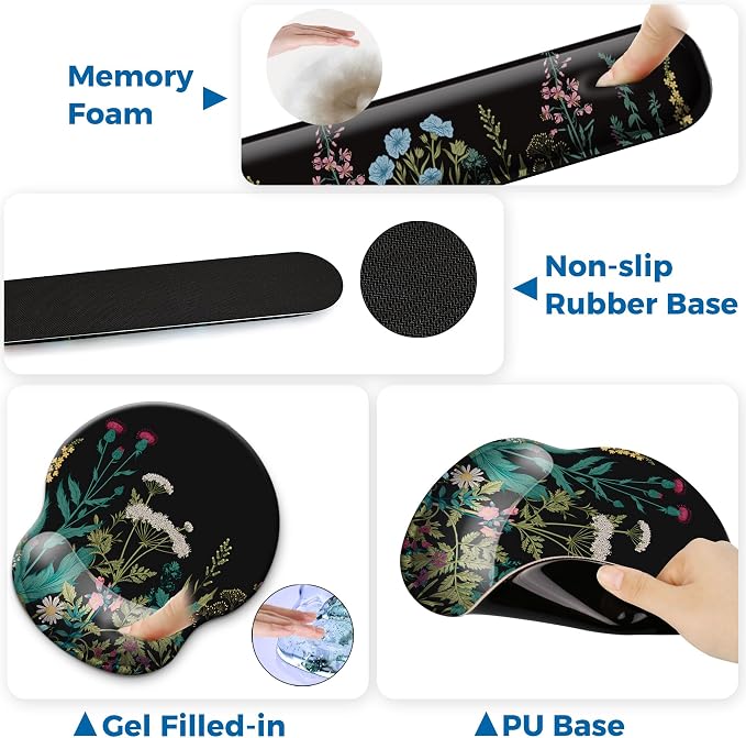 Mouse Pad and Keyboard Wrist Rest Support,Ergonomic Mouse Pad Set | Mousepad With Coaster and Non-Slip PU Base,Pain Relief for Desk Desktop Gaming, Computer,Office -Beach