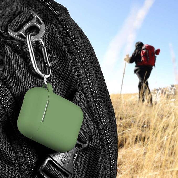 R-fun for AirPods 1/2 Case, Soft Silicone Protective Cover with Keychain and Cleaning Pen, Compatible with AirPods 2nd/1st Generation (2016/2019), Full Drop Protection Cover, Grass Green