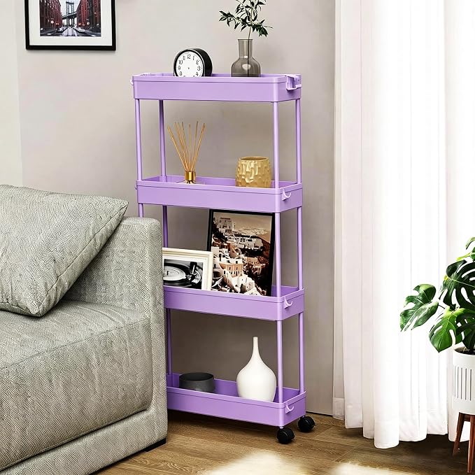 2-piece Set Slim Storage Cart 3 Tier,Bathroom Organizer Rolling Utility,Mobile Shelving Unit Slide Out for Office, Kitchen, Laundry Room & Narrow Places