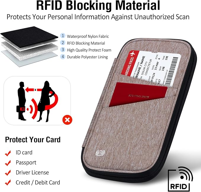 BKNOOU Passport Holder Family Rfid Blocking Travel Document Organizer,Travel Passport Wallet Waterproof Multiple Passport Holder for Traveling,Passport Organizer for Men Women