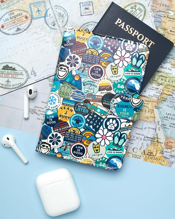Life is Good Travel Passport Cover - Anti-Theft Passport Holder Wallet with Interior Card Slots, Magnetic Snap Closure, Newsprint | Slim Design, Card Slots, Snap Closure, Fits Neatly in a Purse or Backpack, Keeps Documents and Boarding Pass Organized