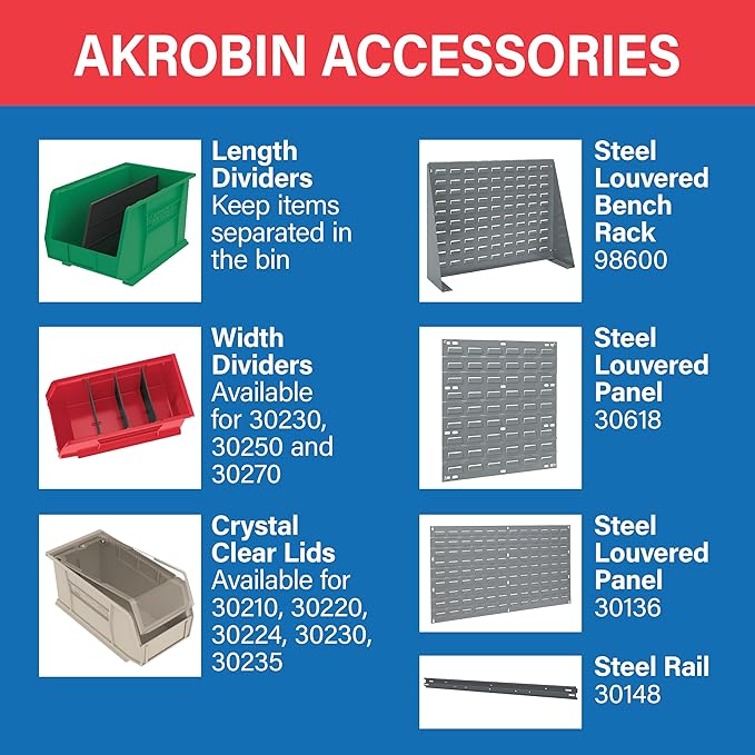 Akro-Mils 30220 AkroBins Plastic Storage Bins, Space-Saving Stackable Bins for Garage, Pantry, Craft Organization, 7" x 4" x 3", Stone, 24-Pack