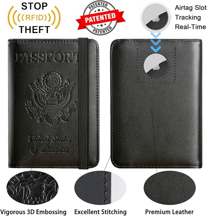 Airtag Passport Holder, Travel Essentials, Passport Cover, RFID Wallet | Passport Wallet, Travel Accessories, RFID Blocking, Synthetic Leather Card Case, International Must Haves, For Women Men