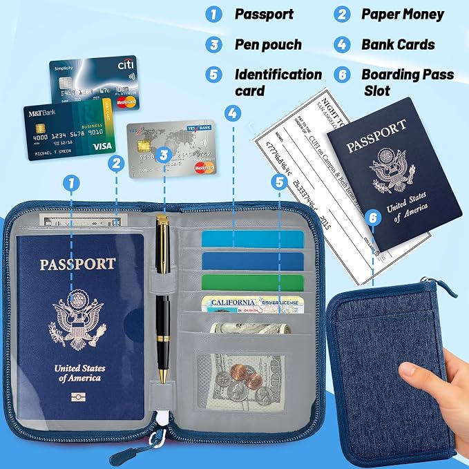 Passport Holder for Travel, RFID Blocking Wallet for Couples Men and Family | Multi-compartment organizer holds passports, cards, tickets, IDs and cash for women, couples and international family travel