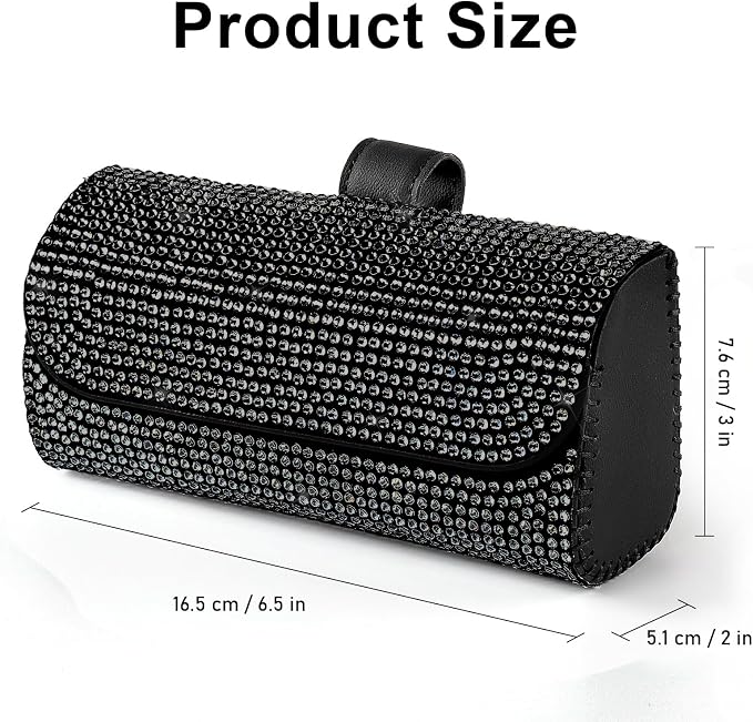 Accmor Bling Sunglasses Holder for Car Sun Visor 2 Pack, PU Leather Auto Glasses Storage Case Eyeglasses Organizer Protective Box Sparkling Crystal Car Accessories for Truck, SUV, RV (Black)