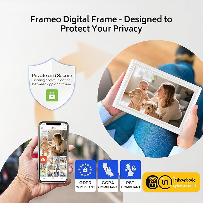 Frameo 10.1" Digital Picture Frame with 32GB Memory White WiFi Electronic Photo Frame 1280 x 800 IPS HD Touch Screen Auto-Rotate Slideshow Wall Mountable Share Photos/Video Remotely Anywhere