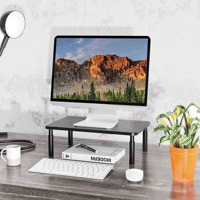 WALI Desk Organizer, 1 Tier Computer Monitor Stand for Desk, Desk Monitor Riser 3 Height Adjustable, Laptop Stand Underneath Storage for Office, Home, School Supplies (STT003), 1 Pack, Black