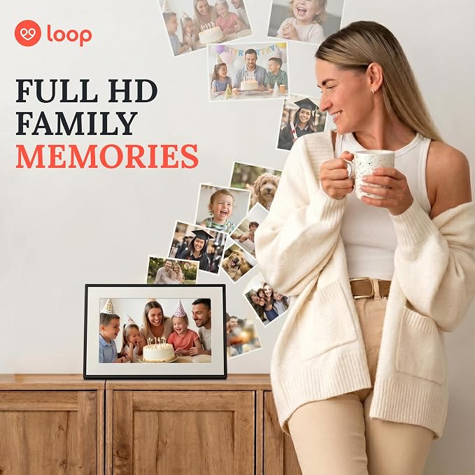 Loop Wi-Fi Digital Picture Frame with Touch Screen – 10-Inch Digital Photo Frame for Home – Text Message and App Photo Sharing – User-Friendly Digital Frame – Gift for Family