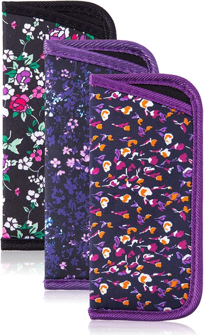 TRIUMPH VISION 3 Pack Reading Glasses Pouch Soft Case Eyeglass Sleeve Slim | Alternative to Bulky Case in bag, Lightweight Lined Padded Protect Optical lens Slip in, Cute Pattern Portable for Daily Use