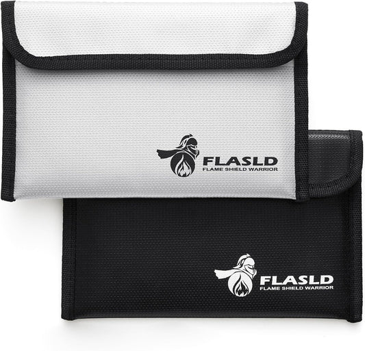 FLASLD Fireproof Money Bags, Fireproof Wallet Pouch, Small Safe Bag for Cash, Valuables & Passport, with Silicone Coating & Zipper Closure (2-Pack Money Bag-8x5”)