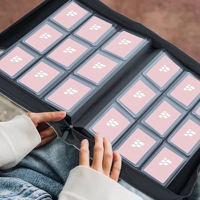 Top Loader Binder for Cards (Clear Window), Holds 288 Cards in 3"x4" Toploaders, Trading Card Binder 9 Pocket for TCG, MTG, YGO, Game Cards, Sports Cards(Pink)