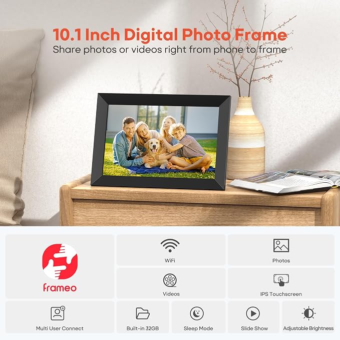 BIGASUO Digital Picture Frame, 10.1" Frameo Digital Frame WiFi with 32GB Memory, 1280x800 IPS Touch Screen, Send Photos/Videos from Your Phone Anywhere, Photo Gifts for Parents and Grandparents 2 Pack