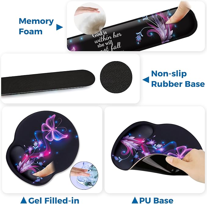 Mouse Pad and Keyboard Wrist Rest Support,Ergonomic Mouse Pad Set | Mousepad With Coaster and Non-Slip PU Base,Pain Relief for Desk Desktop Gaming, Computer,Office -Beach