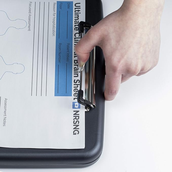 Officemate Slim Clipboard Storage Box, 14.5 x 10-Inches Letter Size Document Organizer, Low-Profile Metal Clip, Separate Pen and Pencil Compartment, Charcoal