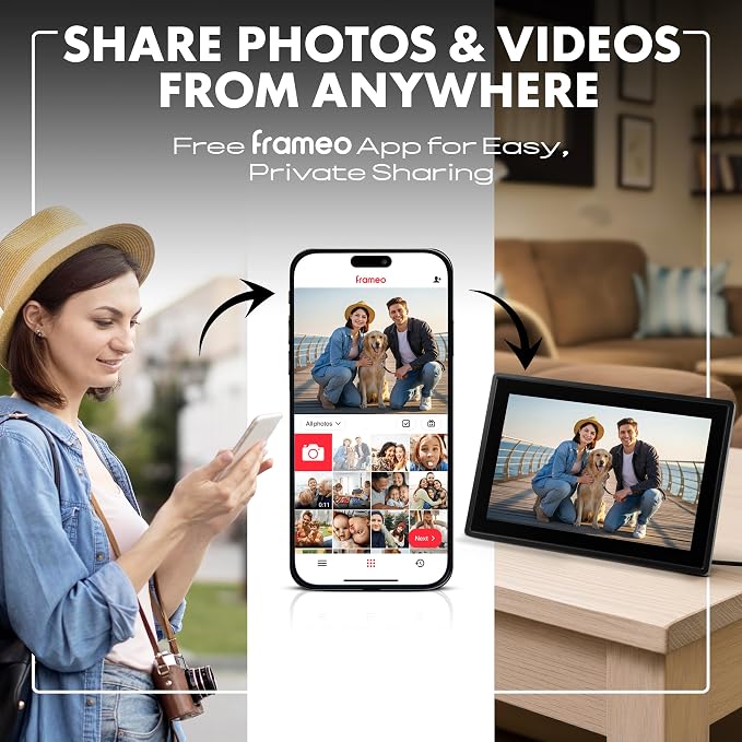 Minolta Smart Photo Frame 10.1 inch - Digital Picture Frame with IPS Touch Screen HD Display, Built-in Free Frameo App and WiFi, Video & Photo Sharing, 16GB Storage (Black)