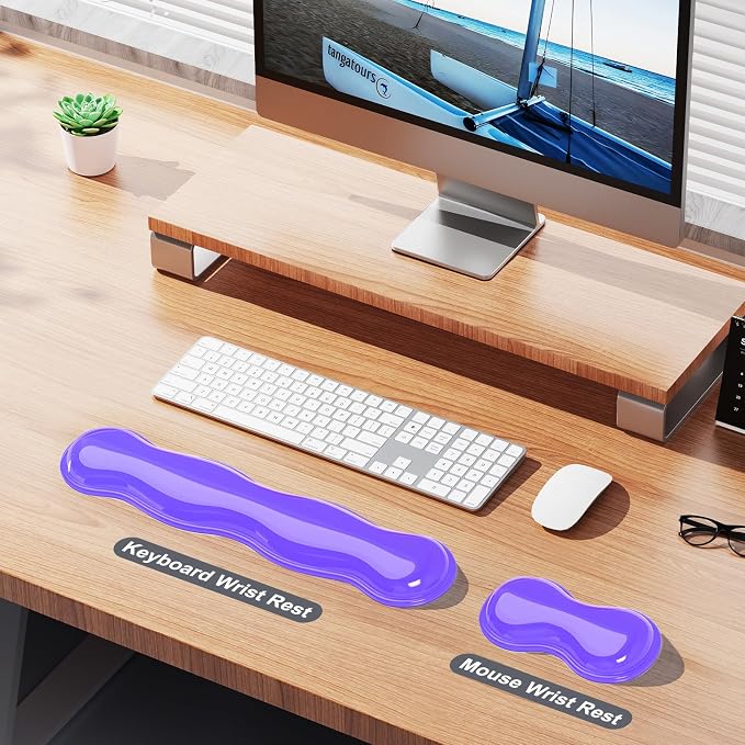 MOKURU Gel Keyboard and Mouse Wrist Rest Set, Comfort Ergonomic Wrist Support, for Wrist Pain Relief, Computer Keyboard Wrist Rest (Purple)