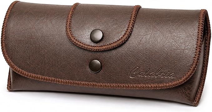 Calabria Double Snap Belt Loop Eyeglass Case PU Leather Brown Old School Vintage Eye Glasses Pouch Semi-Hard Sunglass Holder - 12PACK