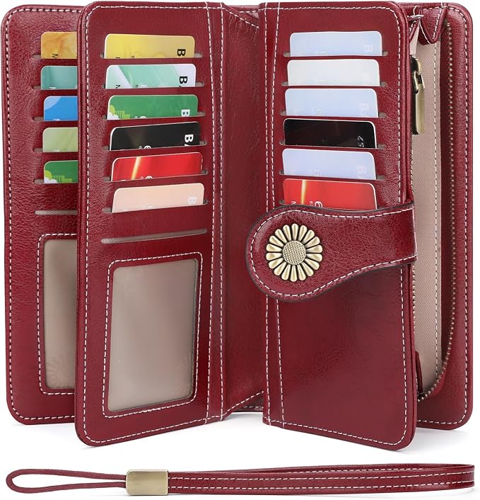 SENDEFN Wallets for Women Leather Credit Card Holder with RFID Blocking Large Capacity Wristlet | with RFID Blocking